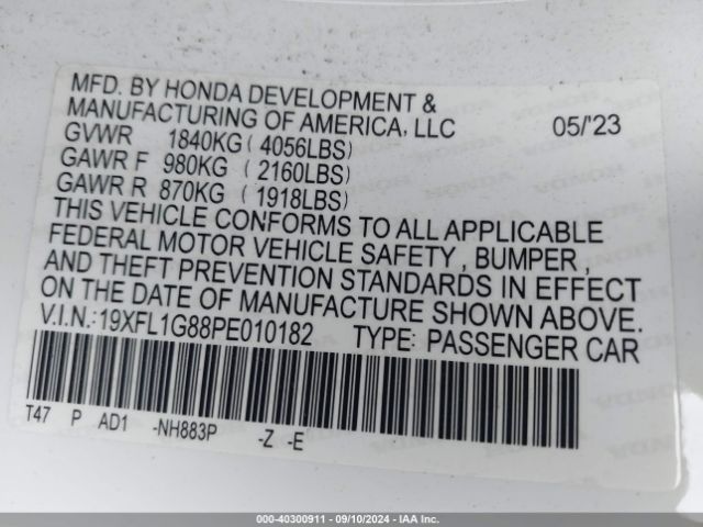 19XFL1G88PE010182 Honda Civic Sport Touring