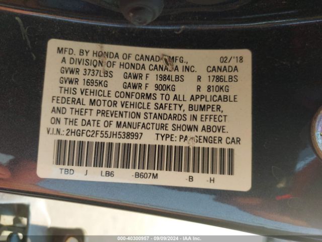 2HGFC2F55JH538997 Honda Civic Lx