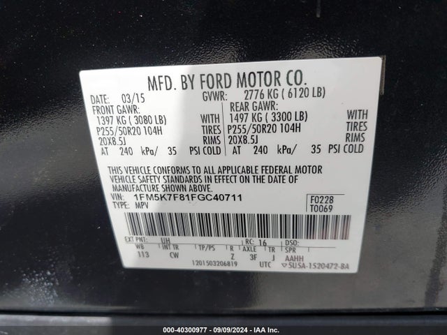 Ford Explorer Limited 2015 1FM5K7F81FGC40711 Image 9