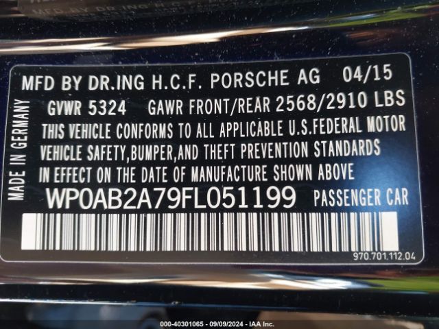 WP0AB2A79FL051199 Porsche PANAMERA S