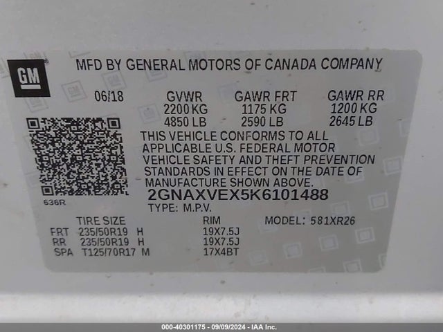 Chevrolet EQUINOX LT 2019 2GNAXVEX5K6101488 Image 9