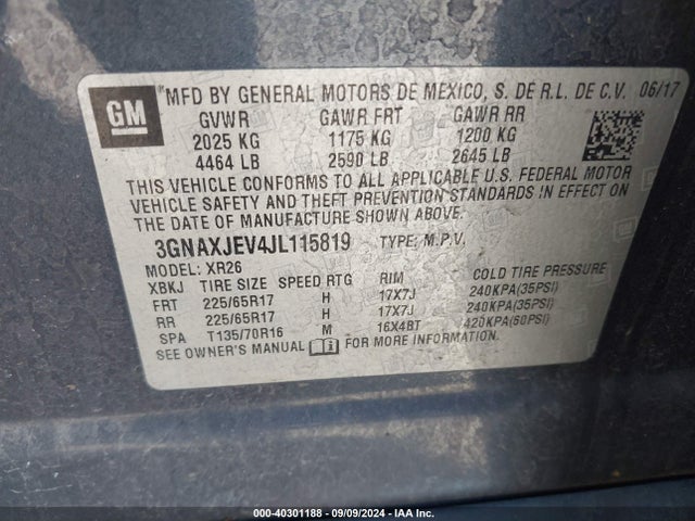 Chevrolet EQUINOX LT 2018 3GNAXJEV4JL115819 Image 9