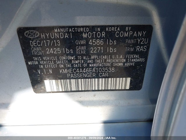 Hyundai Sonata Hybrid Limited 2014 KMHEC4A46EA103538 Image 9