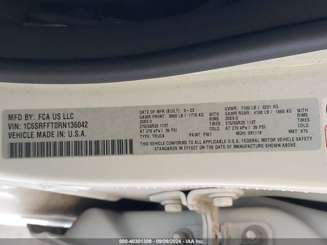 RAM 1500 Big Horn  4x4 5'7 Box 2024 1C6SRFFT0RN136042 Image 9