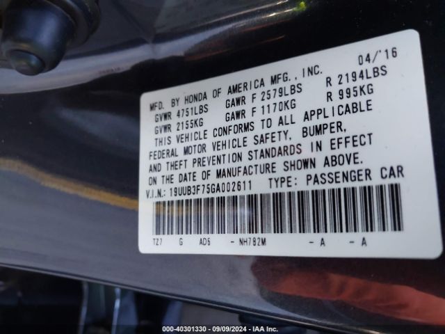 19UUB3F75GA002611 Acura Tlx V6 Advance