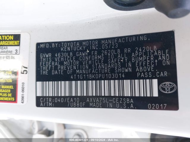 4T1G11BK0PU103014 Toyota Camry Se Awd