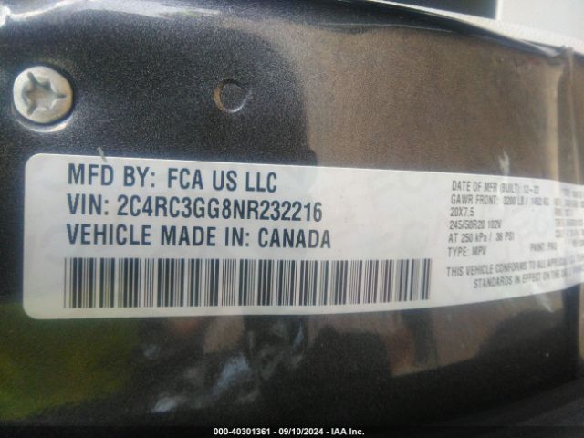 2C4RC3GG8NR232216 Chrysler Pacifica Limited Awd