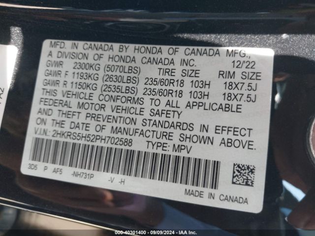 2HKRS5H52PH702588 Honda Cr-v Hybrid Sport