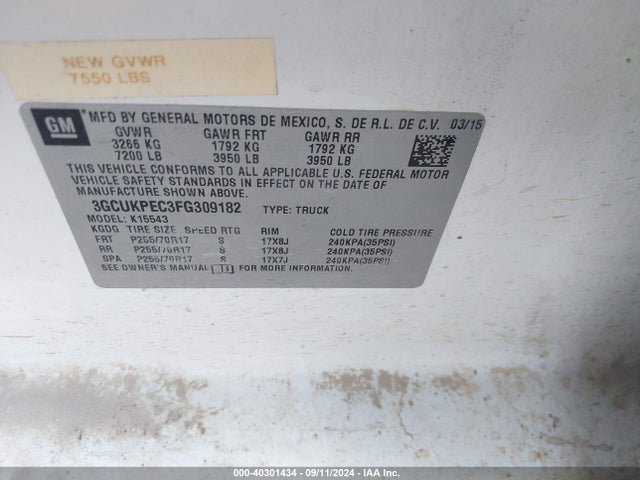 3GCUKPEC3FG309182 Chevrolet Silverado 1500 Ls/wt