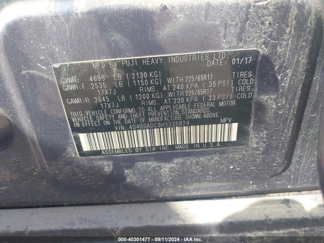Subaru Outback 2.5i Premium 2017 4S4BSADC9H3335924 Image 9