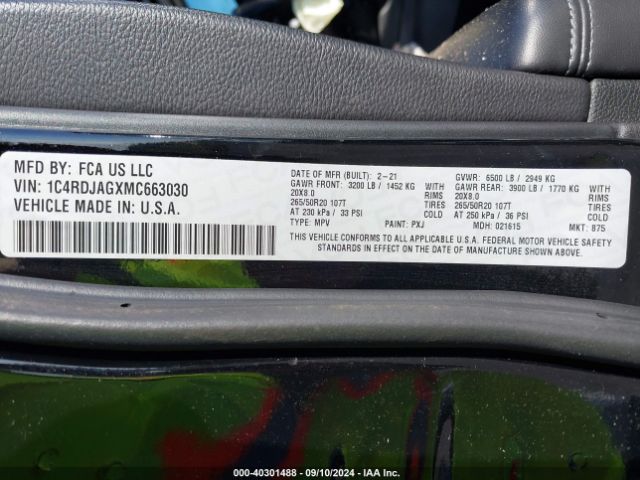 1C4RDJAGXMC663030 Dodge Durango Sxt Plus Awd