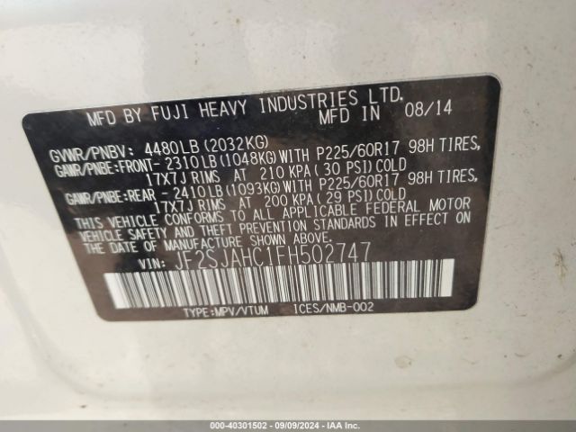 JF2SJAHC1FH502747 Subaru Forester 2.5i Limited