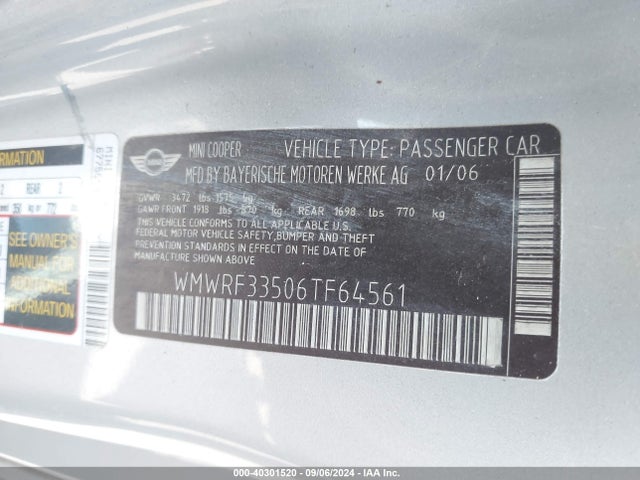 2006 MINI COOPER WMWRF33506TF64561 Photo 8