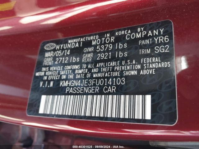 KMHGN4JE3FU014103 Hyundai Genesis 3.8