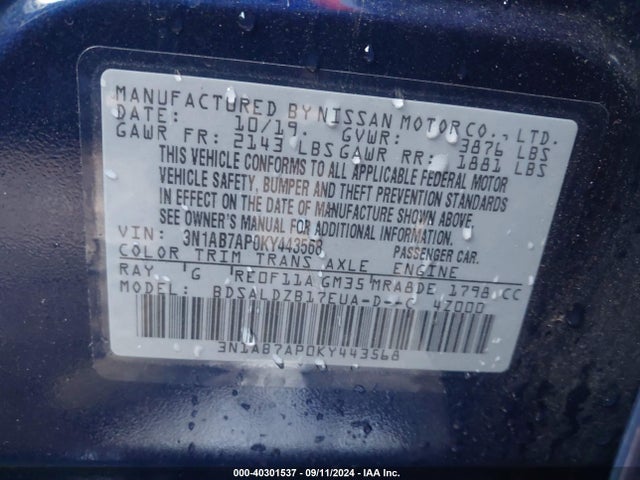 Nissan SENTRA SV 2019 3N1AB7AP0KY443568 Image 9