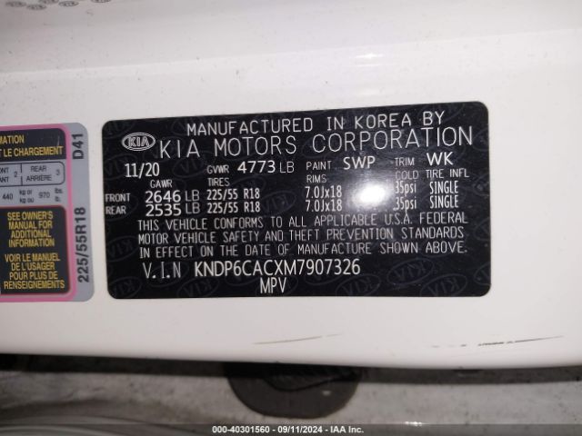 KNDP6CACXM7907326 KIA SPORTAGE S
