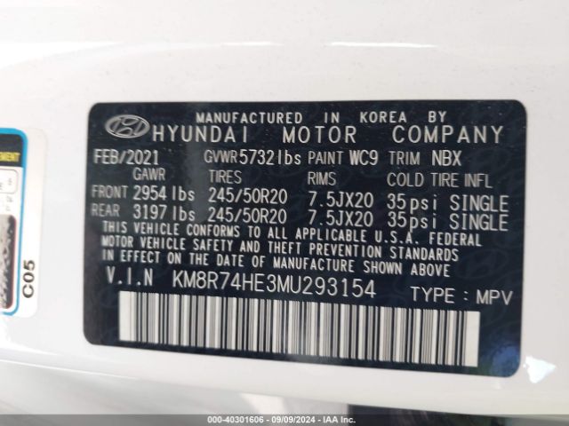 KM8R74HE3MU293154 Hyundai Palisade Calligraphy