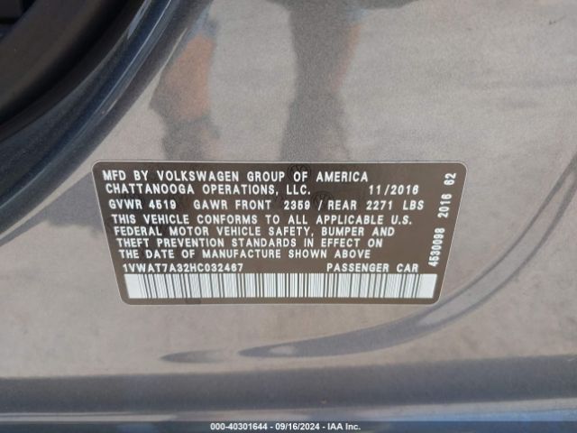 1VWAT7A32HC032467 Volkswagen Passat 1.8t S