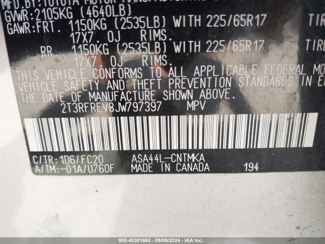 Toyota Rav4 Xle 2018 2T3RFREV8JW797397 Image 9