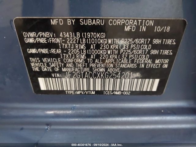 JF2GTACCXKG254201 Subaru Crosstrek 2.0i Premium