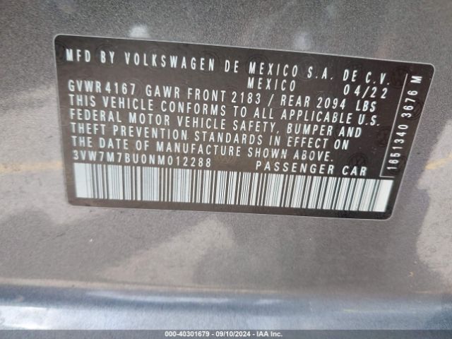3VW7M7BU0NM012288 Volkswagen Jetta 1.5t Se