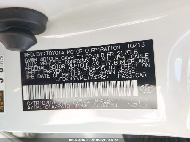 JTDKN3DU4E1742489 Toyota Prius Three