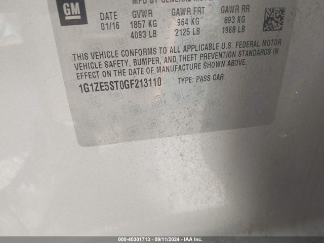 Chevrolet MALIBU 1LT 2016 1G1ZE5ST0GF213110 Image 9