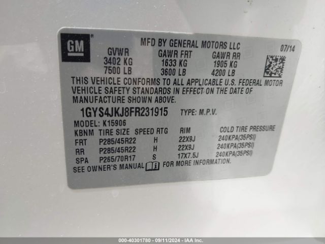 1GYS4JKJ8FR231915 Cadillac Escalade Esv Premium