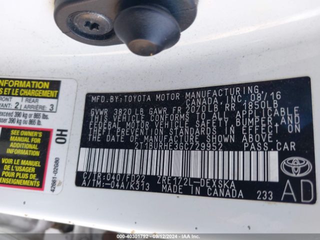 2T1BURHE3GC729952 Toyota Corolla S Plus