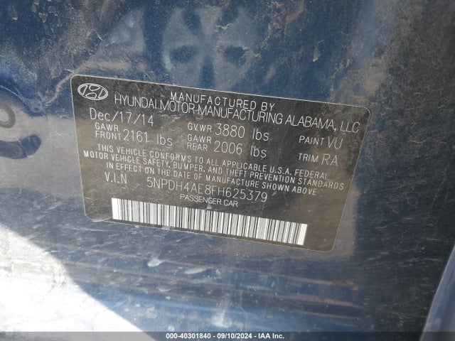 Hyundai ELANTRA SE 2015 5NPDH4AE8FH625379 Image 9
