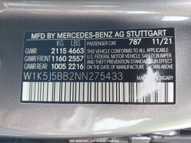 W1K5J5BB2NN275433 Mercedes-Benz Amg Cla 35 4matic