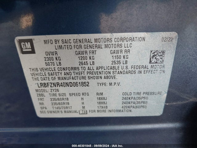 LRBFZNR40ND061852 Buick Envision Fwd Essence