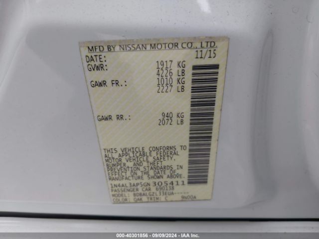 1N4AL3AP5GN305411 Nissan Altima 2.5/2.5 S/2.5 Sl/2.5 Sr/2.5 Sv