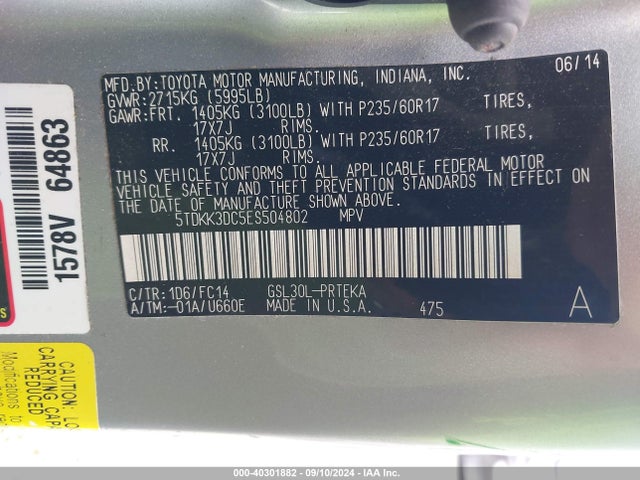 Toyota Sienna Le V6 8 Passenger 2014 5TDKK3DC5ES504802 Image 9