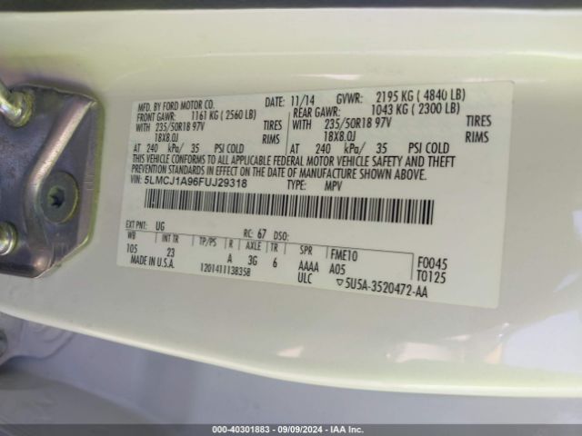 5LMCJ1A96FUJ29318 Lincoln MKC
