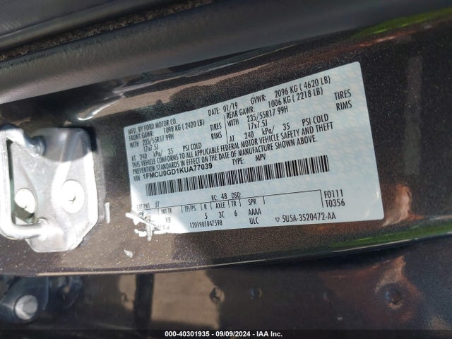 Ford ESCAPE SE 2019 1FMCU0GD1KUA77039 Image 9
