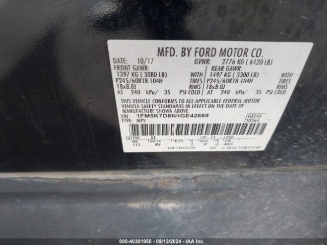 1FM5K7D86HGE42689 Ford EXPLORER XLT