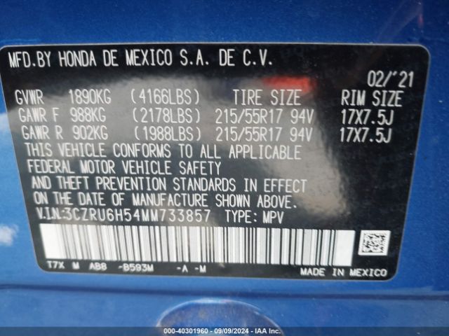 3CZRU6H54MM733857 Honda Hr-v Awd Ex