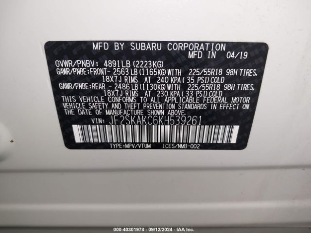 JF2SKAKC6KH539261 Subaru Forester Sport