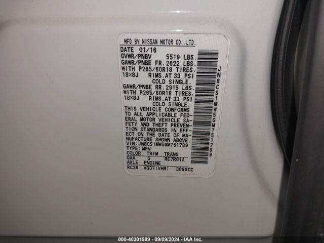 JN8CS1MW5GM751789 Infiniti QX70