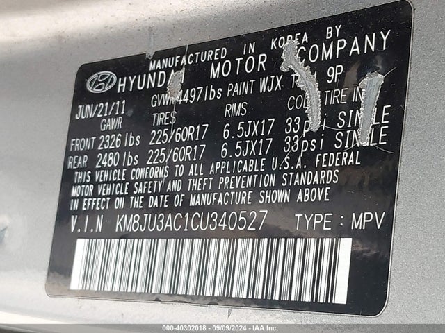 2012 HYUNDAI TUCSON KM8JU3AC1CU340527 Photo 8
