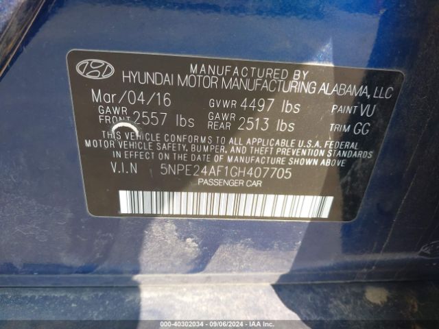 5NPE24AF1GH407705 Hyundai Sonata