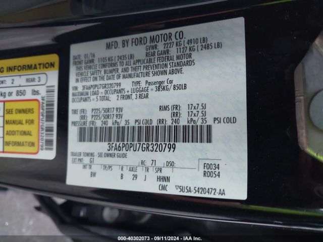 3FA6P0PU7GR320799 Ford Fusion Energi Se Luxury
