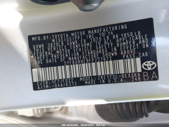 Toyota Corolla S Plus 2015 5YFBURHE9FP227672 Image 9