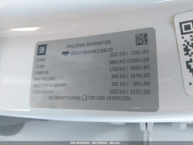 1GCUYDEDXKZ158230 Chevrolet Silverado 1500 Lt
