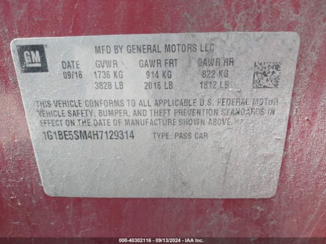 1G1BE5SM4H7129314 Chevrolet Cruze Lt Auto