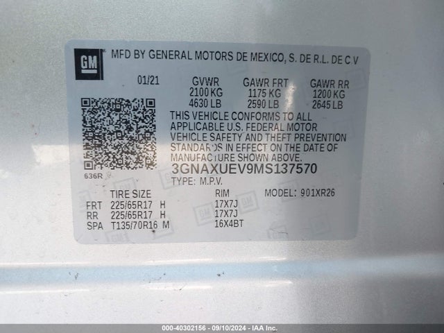 Chevrolet Equinox Awd Lt 2021 3GNAXUEV9MS137570 Image 9