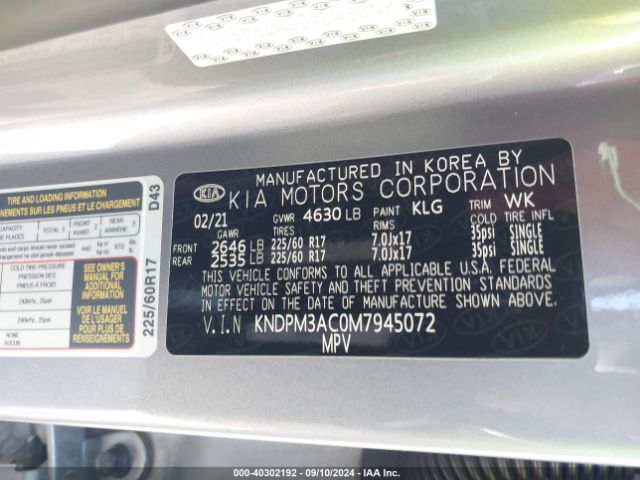KNDPM3AC0M7945072 KIA Sportage Lx