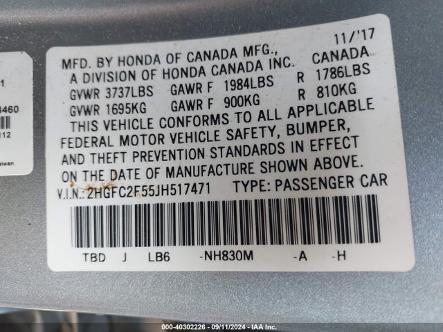 Honda Civic Lx 2018 2HGFC2F55JH517471 Image 9
