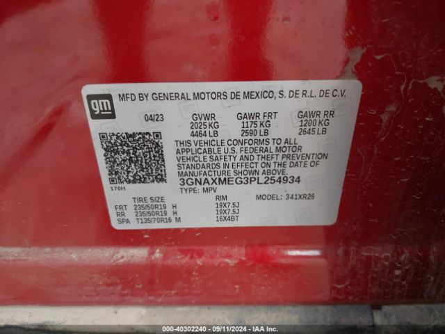 3GNAXMEG3PL254934 Chevrolet Equinox Fwd Rs